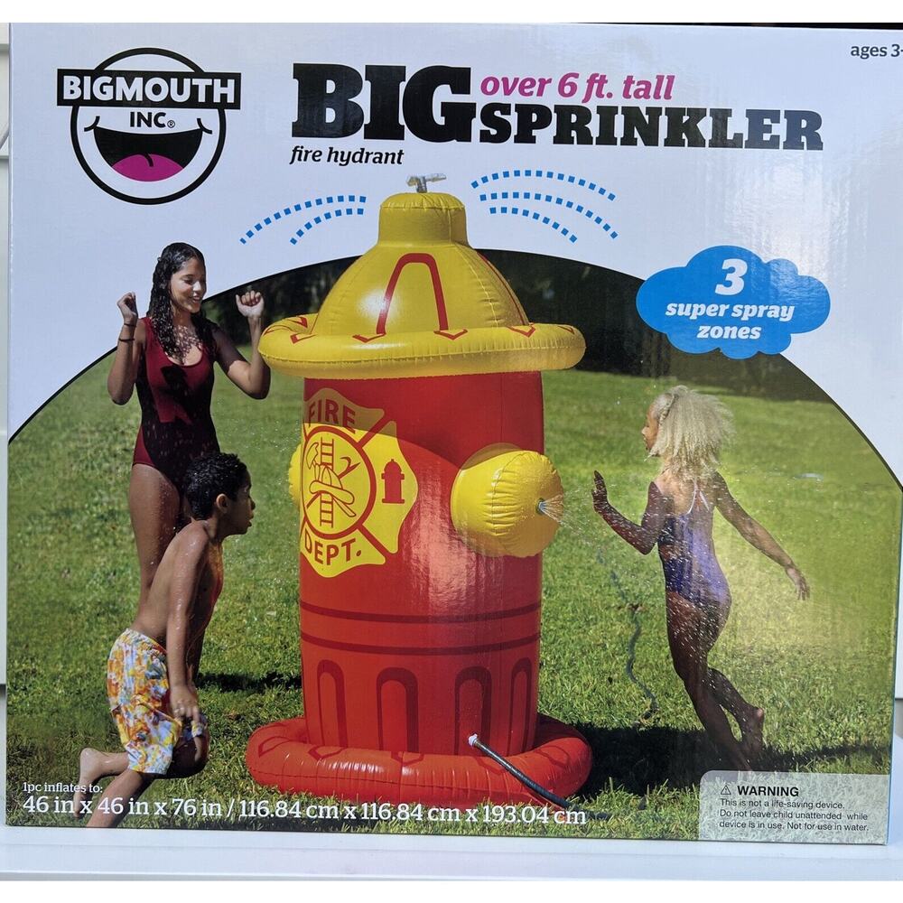 BigMouth Giant Inflatable Fire Hydrant Splash Zone Sprinkler, 76", Red, Yellow